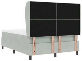 Box Spring Ágy Matracossal - Világosszürke, 140x190 cm, Bársony