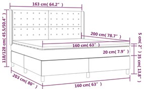 barna szövet rugós és LED-es ágy matraccal 160x200 cm