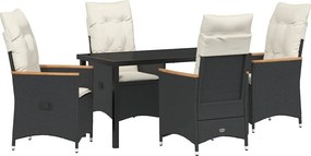 vidaXL Kert étkező szett párnával 5 pcs Fekete polirattan