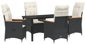 vidaXL Kert étkező szett párnával 5 pcs Fekete polirattan