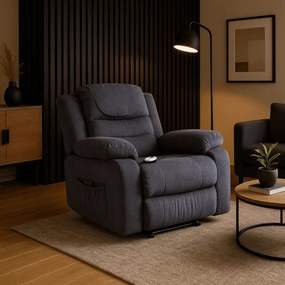 Elektromosan Vezérelhető Masszázsfunkciós Relaxfotel Sötétszürke Színben, Felállást Segítő Funkcióval. FENIX
