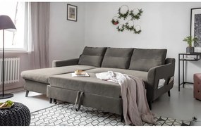 Stylish Stan sötétszürke kinyitható bársony sarokkanapé, bal oldali - Miuform