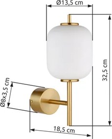 Globo 15217W Fali lámpa fém sárgaréz színű, fehér üveg, fényirány: felfelé, SzxM: 135x325mm, Mélység: 185mm, LED 7W 230V, 779lm forrás, 606lm kimenet, 3000K