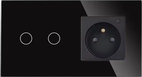 Fénykapcsoló 2G1W Dupla Üveg Konnektor Érintkező Szimpla Fekete