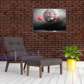 Piros absztrakt gömbök képe (üvegen) (70x50 cm)
