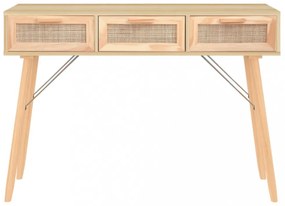 barna tömör fenyő és természetes rattan kisasztal 105x30x75 cm