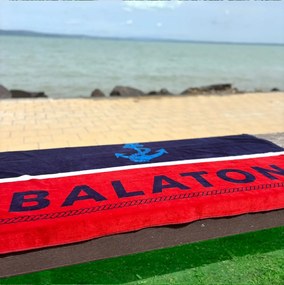 Balaton 2024 kék-piros strandtörölköző