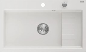 Mexen Omar gránit mosogató 1-medencés 800 x 480 mm, fehér, króm szifon - 6520801005-20