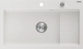 Mexen Omar gránit mosogató 1-medencés 800 x 480 mm, fehér, króm szifon - 6520801005-20