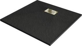Mexen Hugo, négyzet alakú zuhanytálca SMC 90 x 90 cm, fekete, arany huzat, 42709090-G