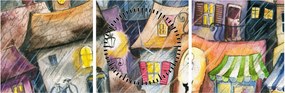 Kép - esős este (órával) (90x30 cm)