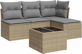 vidaXL 5 részes bézs polyrattan kerti ülőgarnitúra párnákkal