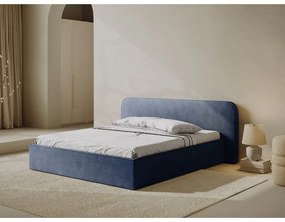 Sötétkék kárpitozott ágyneműtartós franciaágy ágyráccsal 160x200 cm Elizabeth – Micadoni