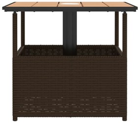 barna polyrattan kerti asztal napernyőlyukkal 55x55x46,5 cm