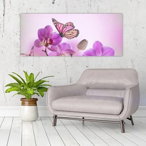 Kép - Pillangó orchidea virágon, lila (120x50 cm)