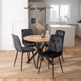 szett étkezőasztal LAUREN 90 cm arany tölgy/fekete és 4 szék ROBIN fekete