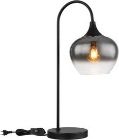 Globo 15548T Asztali lámpa fém matt fekete, füstszínű üveg, fekete textil kábel, billenőkapcsoló a kábelen, HxSzxM.: 275x180x540mm, kábelhossz 1500mm, nem tartozék: 1x E27 40W 230V