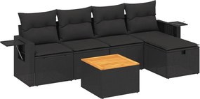 vidaXL 6 részes fekete polyrattan kerti ülőgarnitúra párnákkal