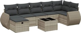 vidaXL 8 részes világosszürke polyrattan kerti ülőgarnitúra párnával