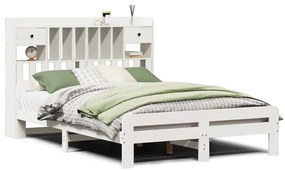 fehér tömör fenyőfa könyvespolcos ágy matrac nélkül 140x190 cm