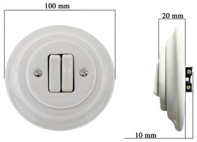 Bohemia-Design - Retro stílusú porcelán dupla kapcsoló kerettel, 6+6-os, fehér