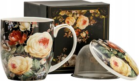 Porcelán teásbögre fedél szűrő virág 420ml tökéletes ajándék