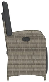2 db szürke polyrattan dönthető kerti szék lábtartóval