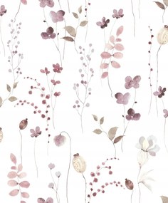 Fali tapéta növényi motívum árnyalatok fehér lila barna virágok tapéta