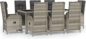 vidaXL 9 részes szürke polyrattan kerti étkezőgarnitúra párnával