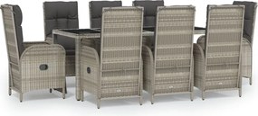 vidaXL 9 részes szürke polyrattan kerti étkezőgarnitúra párnával