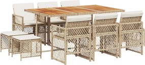 vidaXL 11 részes bézs polyrattan kerti étkezőgarnitúra párnákkal