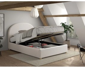 Fehér kárpitozott ágyneműtartós franciaágy ágyráccsal 140x200 cm Moon – Vipack