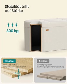 SONGMICS ülőpad tárolóval, tárolódoboz, 38 x 110 x 38 cm, krémfehér