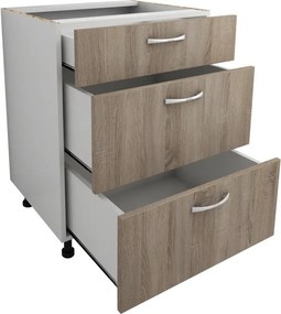 Benita 3 fiókos Alsó konyhaszekrény Sonoma Tölgy-Fehér 60x50x80 cm N