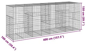 horganyzott vas gabion kosár fedéllel 400 x 100 x 150 cm