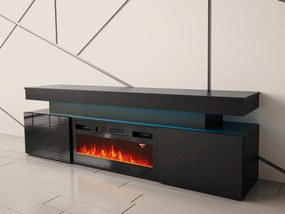 TV szekrény kandallóval Lesteralo EF 2D 190 (fekete + fényes fekete) (kék LED világítással). 1106180
