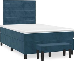 vidaXL sötétkék bársony rugós ágy matraccal 120 x 200 cm
