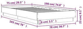 betonszürke szerelt fa ágykeret 75 x 190 cm