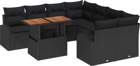 vidaXL Kerti Kanapé Szett tárolóval 9 pcs Fekete Poli rattan