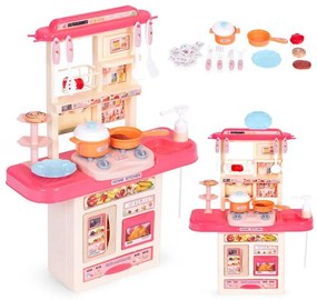 Kompakt gyerekkonyha LED világítással és 10 db tartozékkal - rózsaszín