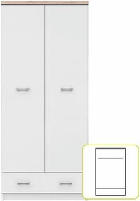 kétajtós szekrény 2D1S, fehér/tölgy sonoma, TOPTY TYP 01