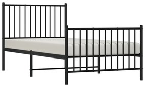 fekete fém ágykeret fej- és lábtámlával 90 x 190 cm