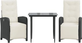 vidaXL 3 részes fekete polyrattan bisztrógarnitúra párnával