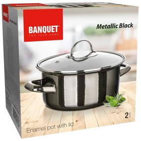 Banquet METALLIC Black 20 cm-es zománcozottserpenyő, 2 l, fedővel, 20 cm