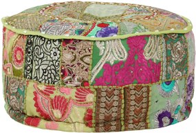 kézzel készült kerek zöld pamut patchwork puff 40 x 20 cm