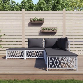 vidaXL 5 részes fehér acél kerti ülőgarnitúra párnákkal