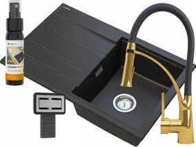 Gránit Mosogató Fekete Arany Csaptelep Timor