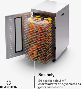 Klarstein MasterJerky 350, szárító, teljesítmény 2 000 W, hőmérséklet-tartomány 30 - 90 °C, 24 órás időzítő, rozsdamentes acél