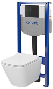 Cersanit City, System50 PNEU süllyesztett keret + függő WC csésze City Square CleanOn + fekete gomb Circle, S701-777