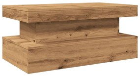 kézműves tölgy színű dohányzóasztal LED-lámpákkal 90x50x40 cm